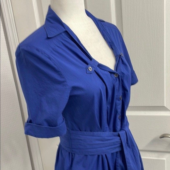Jacob Blue Buttoned Midi Shirt Dress with Notched Collar & A-Line Skirt - Picture 10 of 14